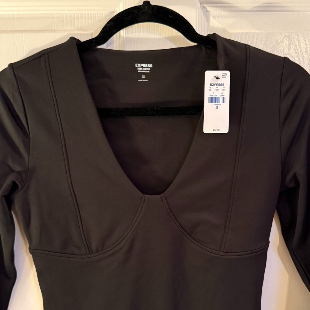 Express NWT Body Contour Seamed Bust Black High Compression Bodysuit XS